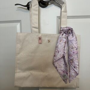 Victoria’s Secret Chic Cream Tote Bag with Floral Scarf